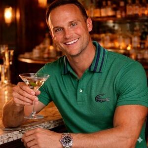 Lacoste Men's Green Short-Sleeve Pique Polo with Contrasting Navy Trim